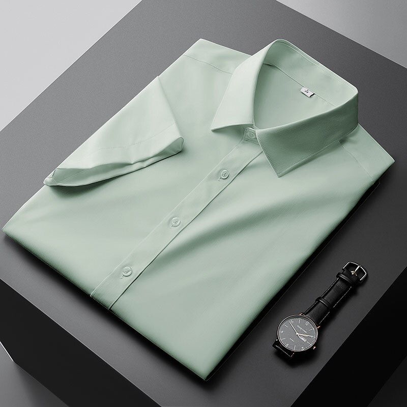 남성용 비즈니스 캐주얼 단색 반팔 드레스 셔츠, 2022 여름 신상, 브랜드 의류